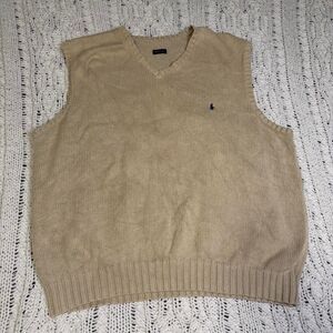 VTG Polo Ralph Lauren Linen Cotton Knit Pullover Vest V-Neck Preppy Men’s Large